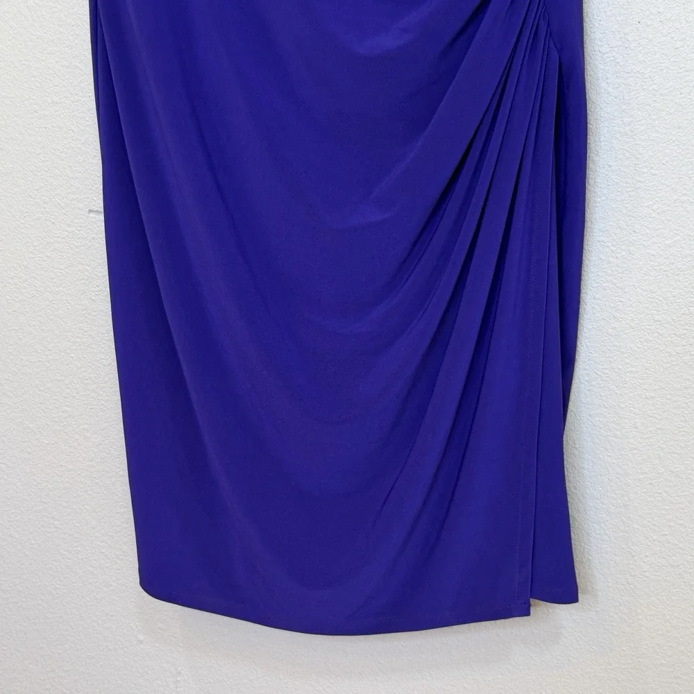 Lauren‎ Ralph Lauren Faux Wrap Dress Womens Sz 16 Purple V-Neck Cap Sleeve Lined